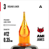 CAM x AMI JAMES(艾米·詹姆斯) 圓形收緊標準割線卡針 - 12號（0.35毫米)每盒20支卡針